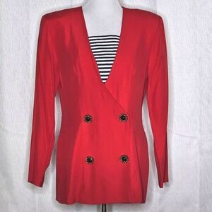 David Benjamin Vintage 80's Bold Red Double Breasted Tailored Fit Blazer Blouse